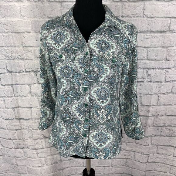 Notations petite paisley print button down blouse sz petite small - Picture 1 of 13